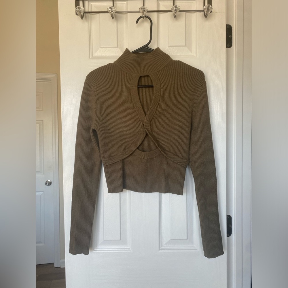 Zara Cut Out Sweater Olive green Large - Picture 2 of 8